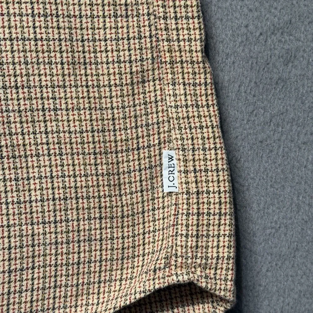 J.Crew Men’s XL Button Down Shirt Beige Houndstooth Check Flannel Long Sleeve